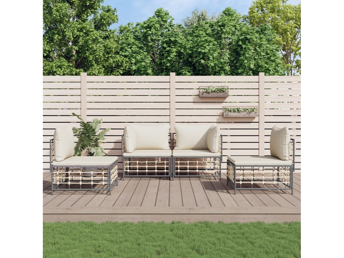 4 Pcs Conjunto Lounge De Jardim C/ Almofadões Vime Pe Antracite Dkd Home Decor