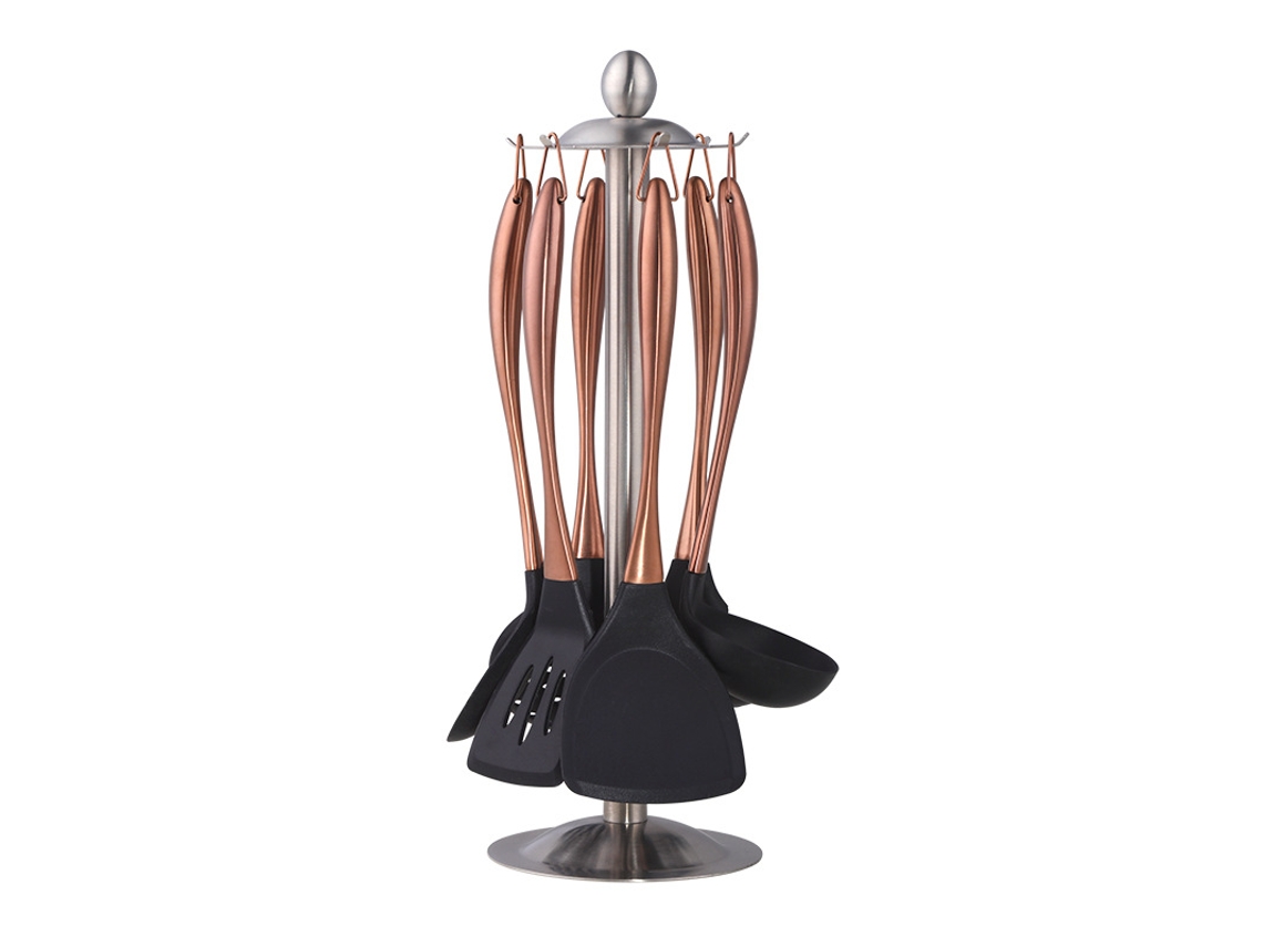 Conjunto De Utensílios De Cozinha De Silicone, Com Cabo Em Aço Inoxidável Durável E Resistente Ao Calor (7 Pcs-ouro Rosa) Cuich