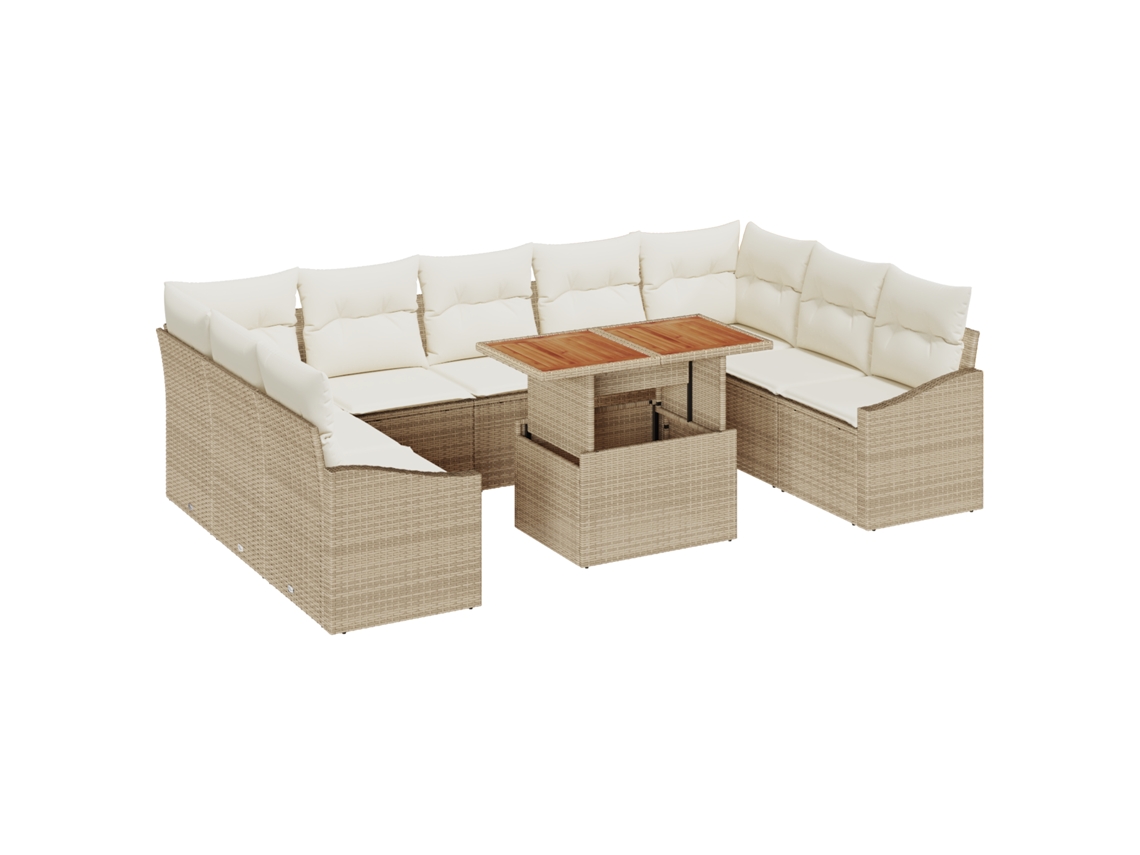 Conjunto 10 Conjunto De Móveis Para Exterior Vidaxl Bege Vime Pe (100 X 55 X 73 Cm)