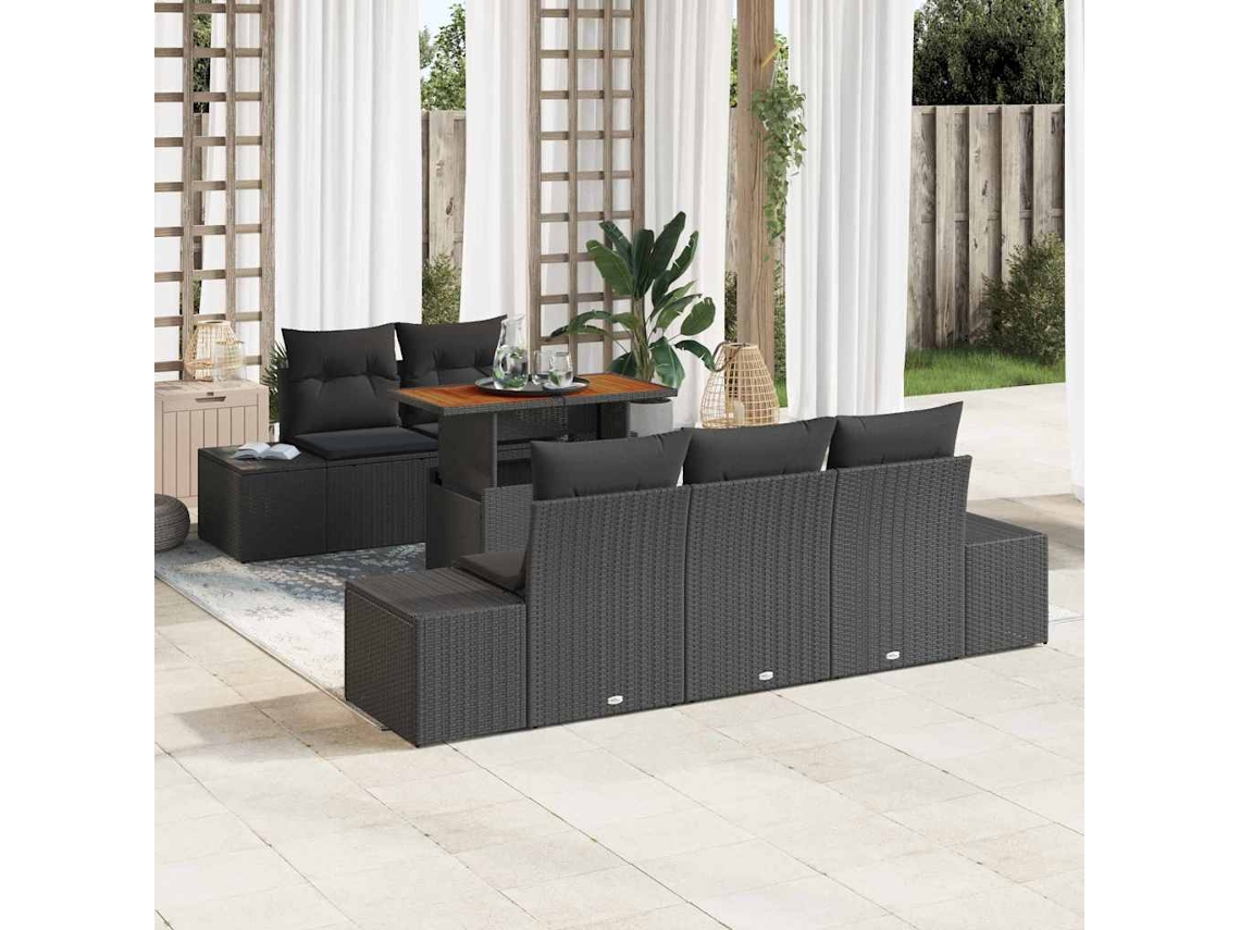 Vidaxl Conjunto De Sofá De Jardim 6 Unid. Preto Rattan Sintético