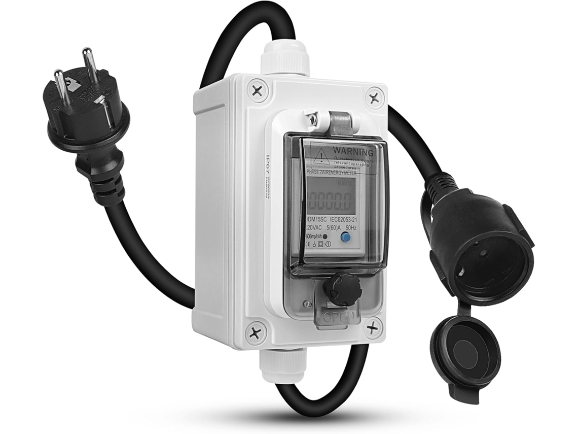 Medidor de eletricidade digital móvel 230V, medidor de potência portátil para uso externo (kWh), medidor de potência de tomada com LED/reset, medidor de tomada