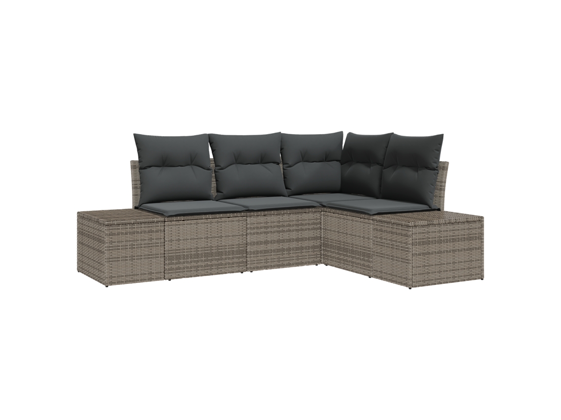 Conjunto 4 Conjunto De Sofá De Jardim Vidaxl Cinzento Vime Pe (209 X 154 X 69 Cm)