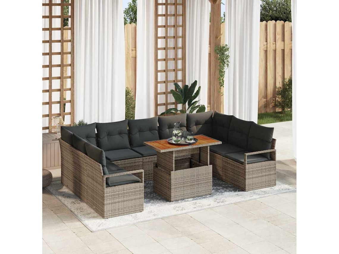 Vidaxl Conjunto De Sofá De Jardim 10 Unid. Cinzeto Rattan Sintético