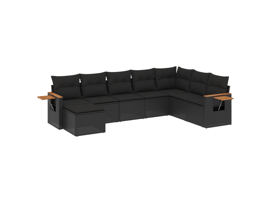 Conjunto de 8 Sofás de Jardim com Almofadões Vime Pe Preto MAISON EXCLUSIVE (8 pcs)