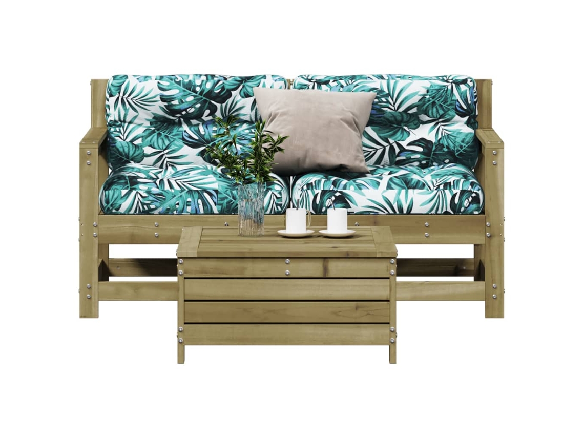 Vidaxl 3 Pcs Conjunto Lounge De Jardim C/ Almofadões Pinho Impregnado