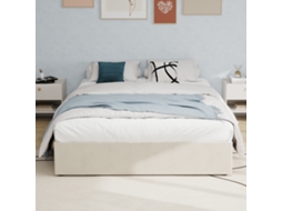 Quadro De Cama 160x200 Cm Bege Veludo Moderno Com Pistões De Ar