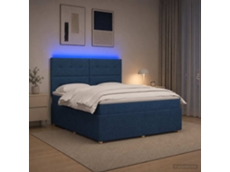 Vidaxl Cama Box Com Led E Colchão Azul 160 X 200 Cm Tecido