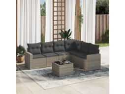 Vidaxl 7 Pcs Conjunto Sofás P/ Jardim C/ Almofadões Vime Pe Cinzento