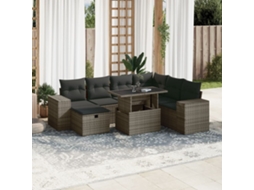 Vidaxl 8 Pcs Conjunto Sofás De Jardim C/ Almofadões Vime Pe Cinzento
