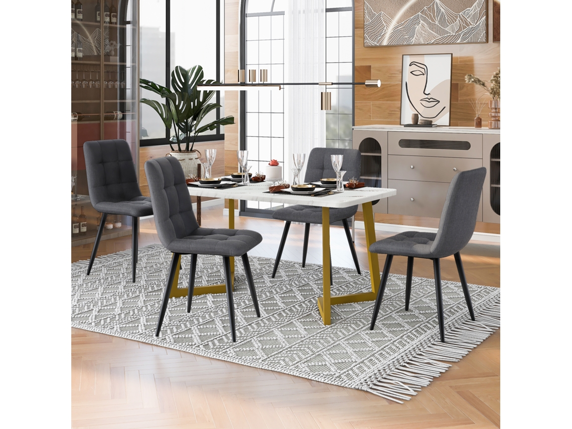 Conjunto de Sala de Jantar 117 Cm com Mesa Retangular Moderna e 4 Cadeiras em Veludo Verde NOVELA