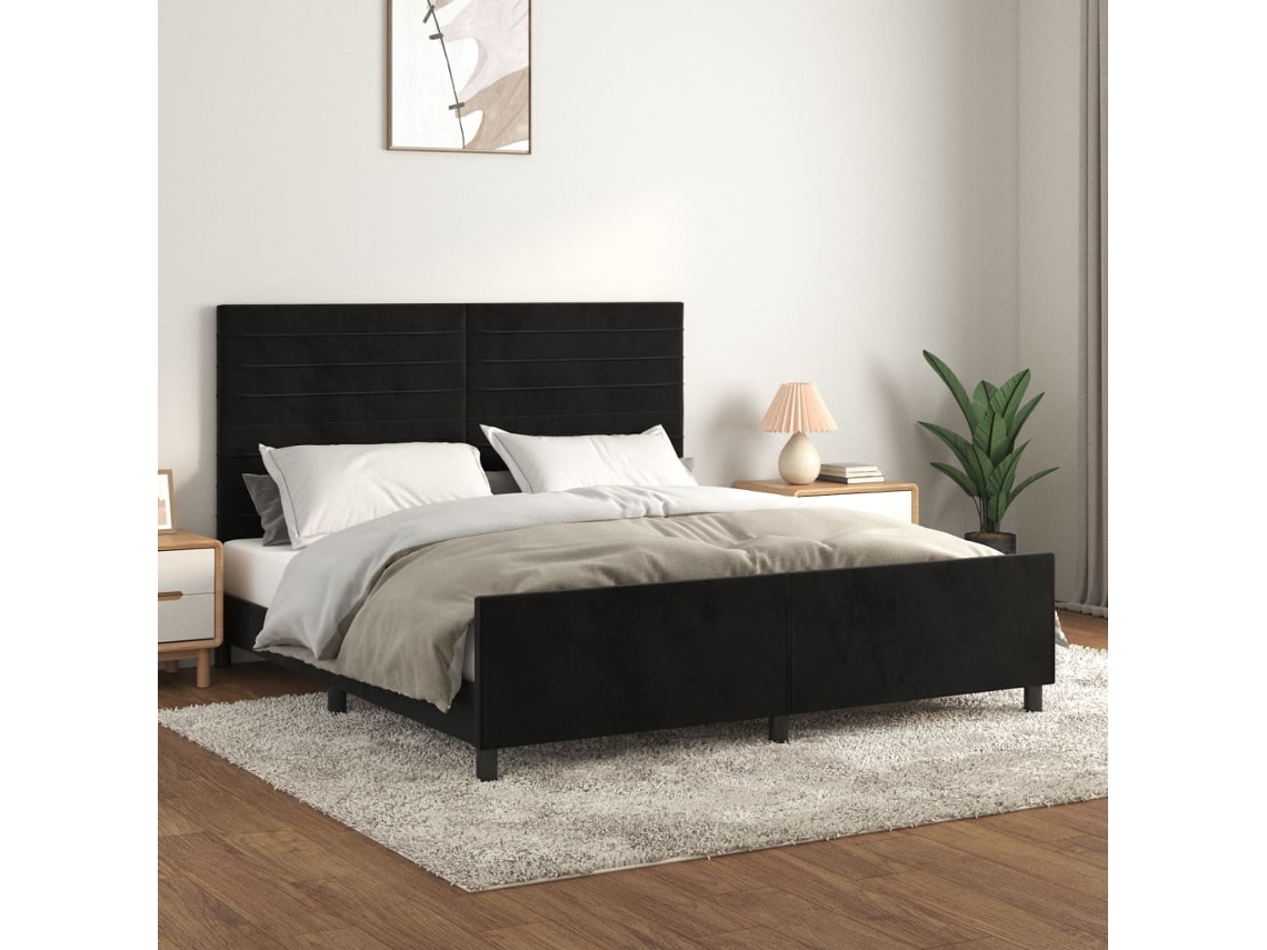 Vidaxl Estrutura de Cama C/ Cabeceira 180x200 Cm Veludo Preto