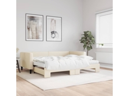 Vidaxl Sofá-cama C/ Gavetão E Colchões 90x200 Cm Tecido Cor Creme