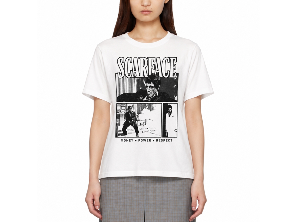 Rockinstone Scarface Movie Comic Background White Adult T-shirt Size:xxl