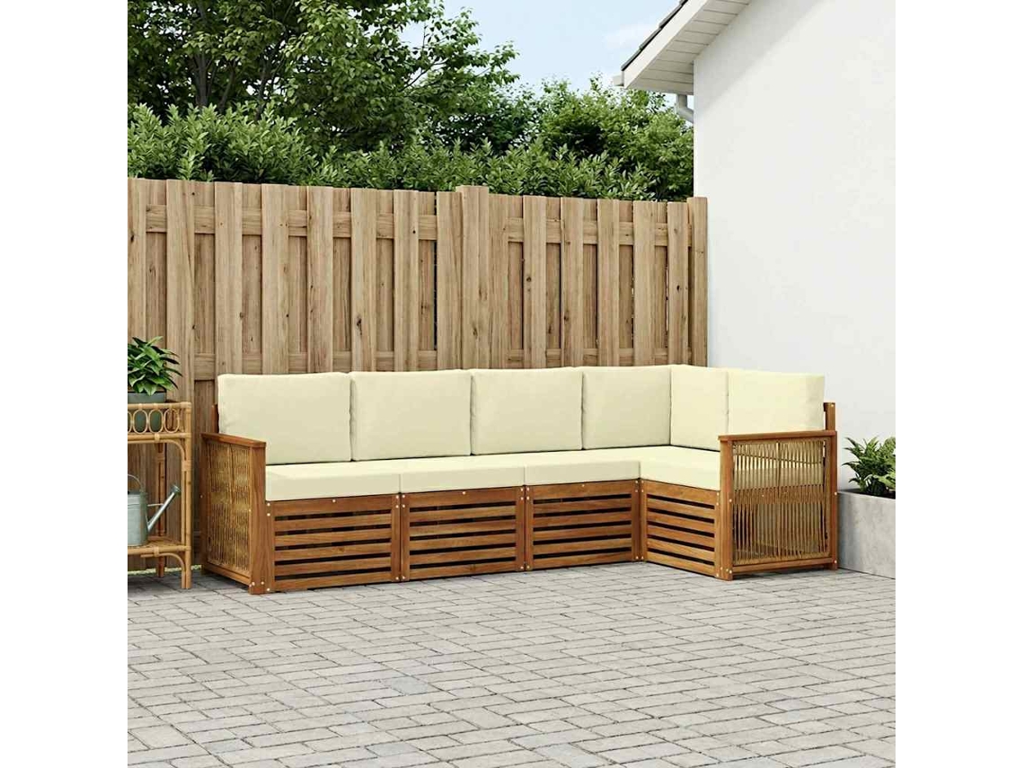 Vidaxl Conjunto De Sofás Para Exterior 4 Unid. Natural E Creme