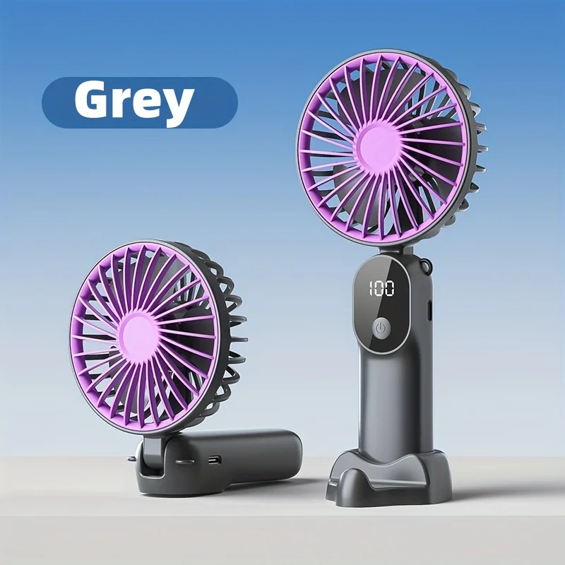 Mini Ventilador Portátil Usb, 6 Velocidades, Visor Digital, Dobrável 3 em 1 MDUG (cinza)