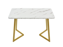 Mesa De Jantar Tampo Em Mármore Pés Em Metal Dourado 117x68cm Branco E Dourado Mobrio