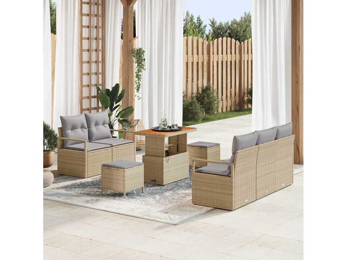 Vidaxl Conjunto De Sofá De Jardim 8 Unid. Bege Vime Pe