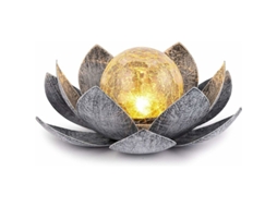 Luminárias Solares Para Uso Externo, Globo De Vidro Craquelado Com Decoração Lótus, Luzes De Led À Prova D'água Em Formato Flor Metal Para Pátio