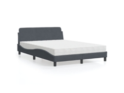 Vidaxl Cama Com Colchão Dover 140x190 Cm Veludo Cinzento-escuro