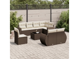 Vidaxl 9 Pcs Conjunto Sofás P/ Jardim C/ Almofadões Vime Pe Castanho