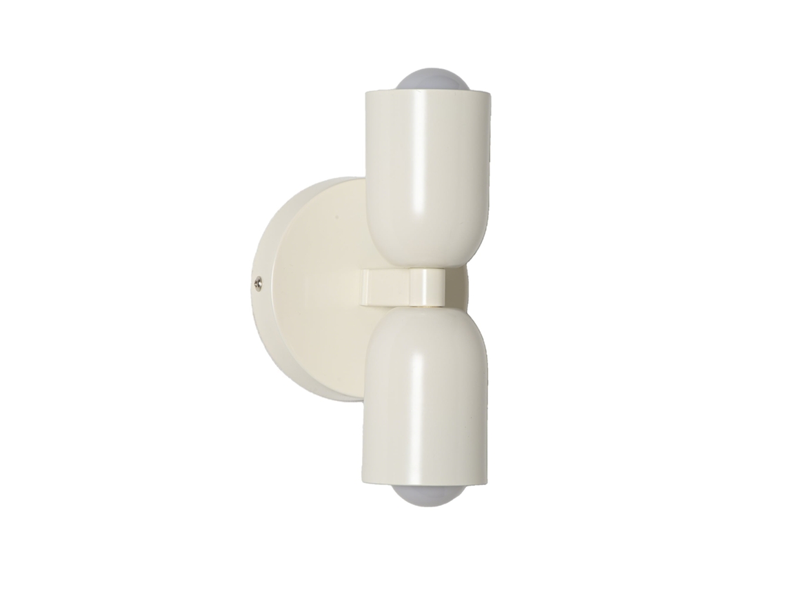 Aplique Moderno Duplo E27 com Luz Superior e Inferior, Abajures Creme e Base Creme, Metal para Sala ALPINALUZ