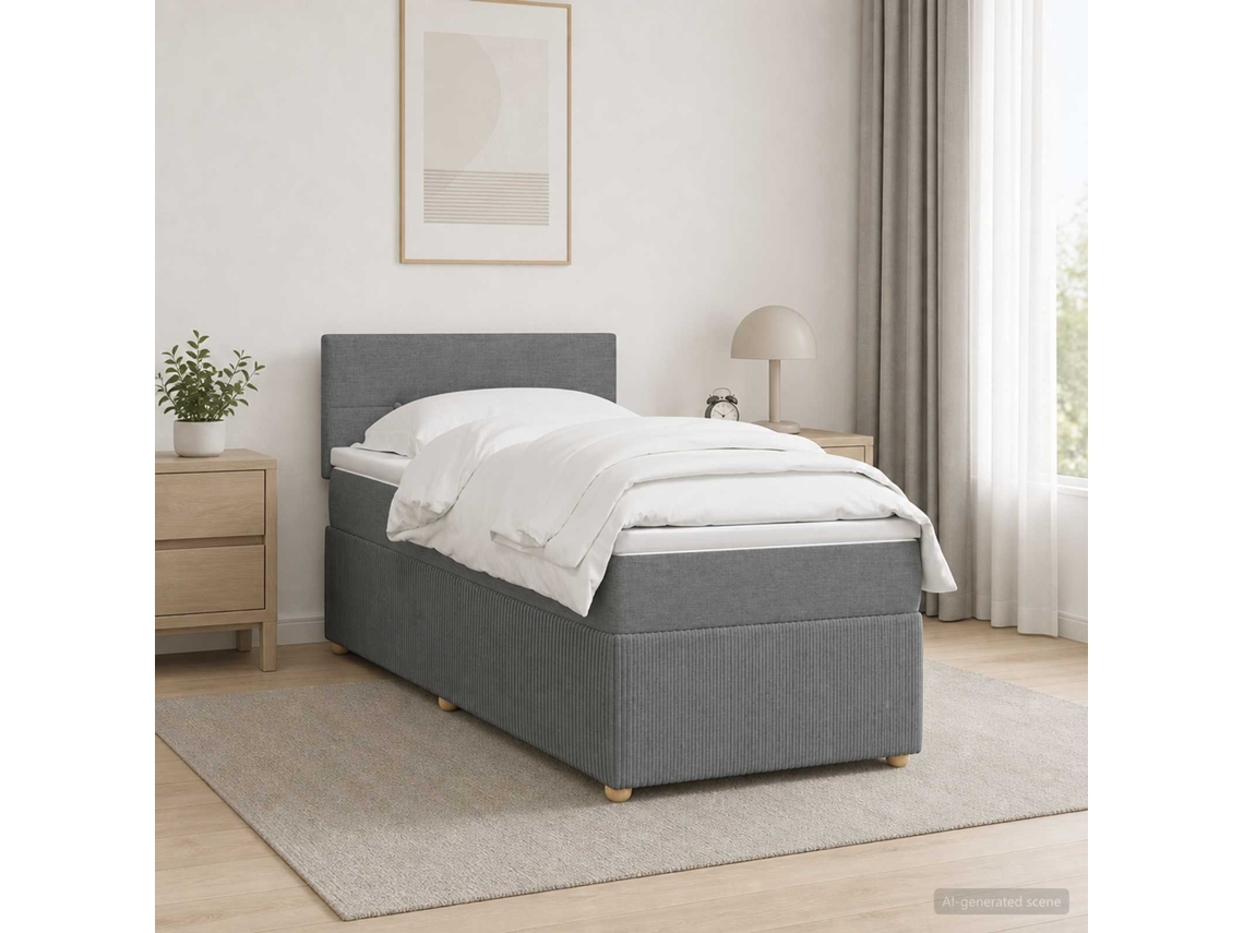 Vidaxl Cama Box Spring Com Colchão Cinzento-escuro 90 X 200 Cm Tecido