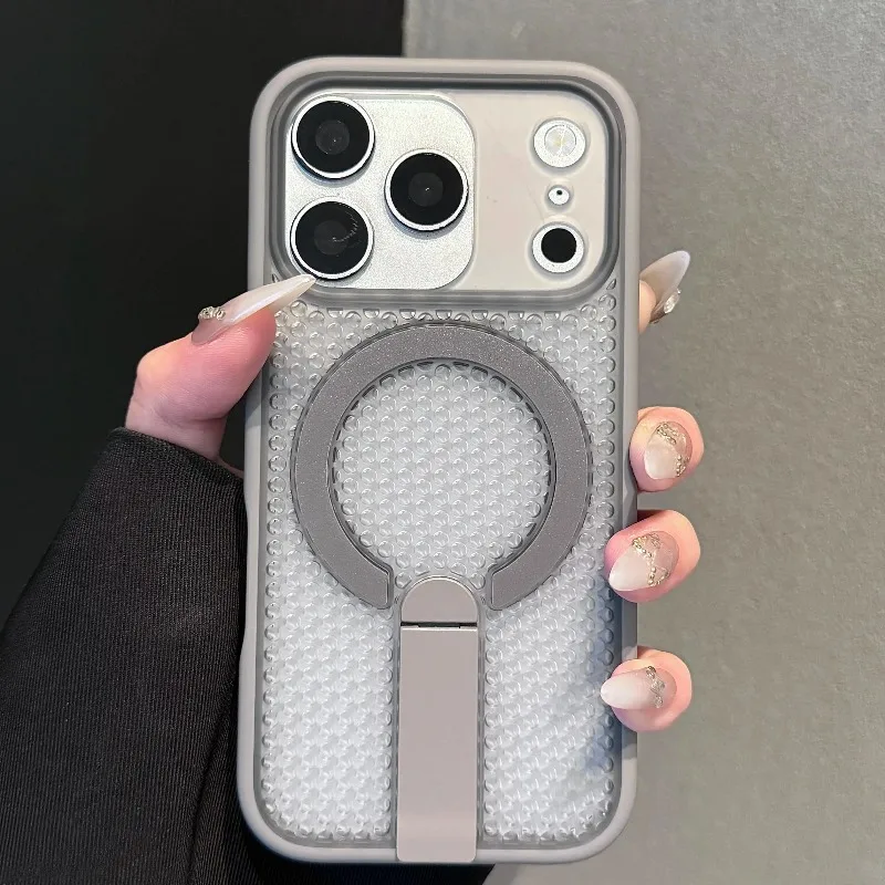 Capa Protetora Magsafe Com Suporte Térmico Em Malha E Ímã (para Iphone 13 Pro Cinza).