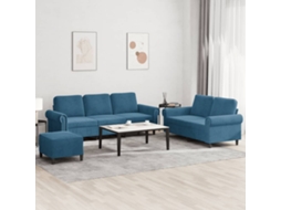 Vidaxl 3 Pcs Conjunto De Sofás Com Almofadões Veludo Azul