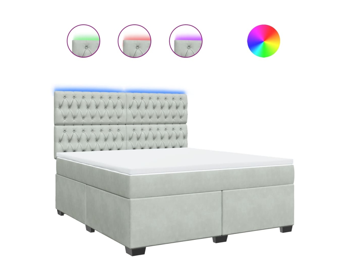 Cama com Molas e Colchão Veludo Cinzento Claro MAISON EXCLUSIVE (180x200 cm)
