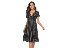 2026 vestido Midi de Chiffon Boho Con Estampado Floral Cuello V Corto Manga para Verano Playa