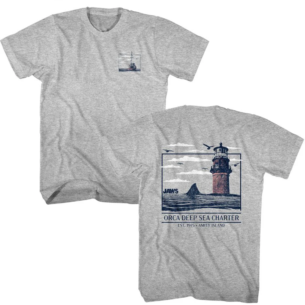 Unisex Adult T-shirt Rockinstone Jaws Movie Orca Deep Sea Charter Heather Gray Sizexxxl