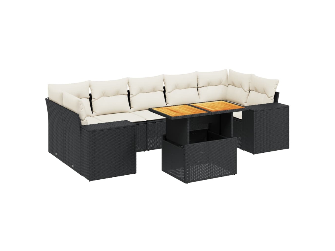 Conjunto de 8 Sofás de Jardim com Almofadões Vime Pe Preto MAISON EXCLUSIVE (8 pcs)