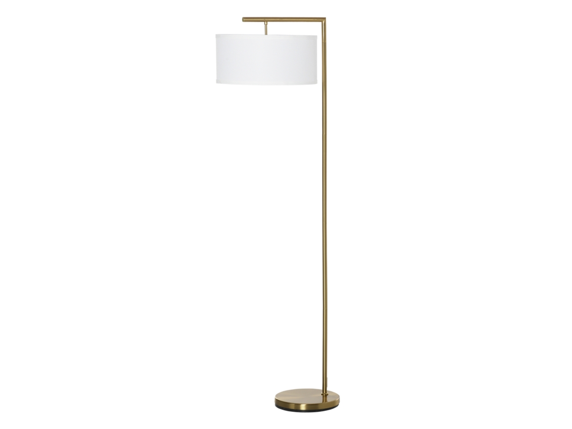 Luminária De Chão, Soquete E27, Acabamento Dourado, Cúpula De Tecido Branco, Interruptor De Pé, Aço, 47 X 37 X 153 Cm