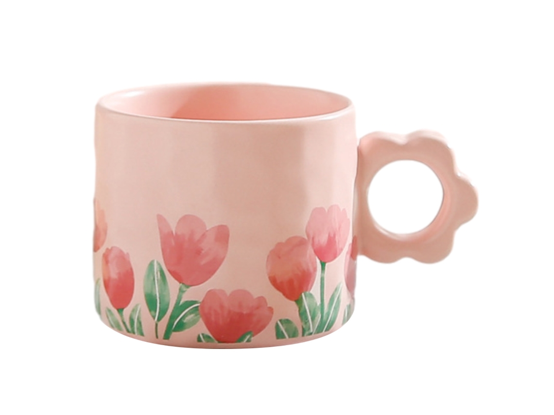 Caneca de Cerâmica de 270Ml com Flores Caneca Criativa para Casais Caneca de Café Da Manhã para Escritório NEVEANCE