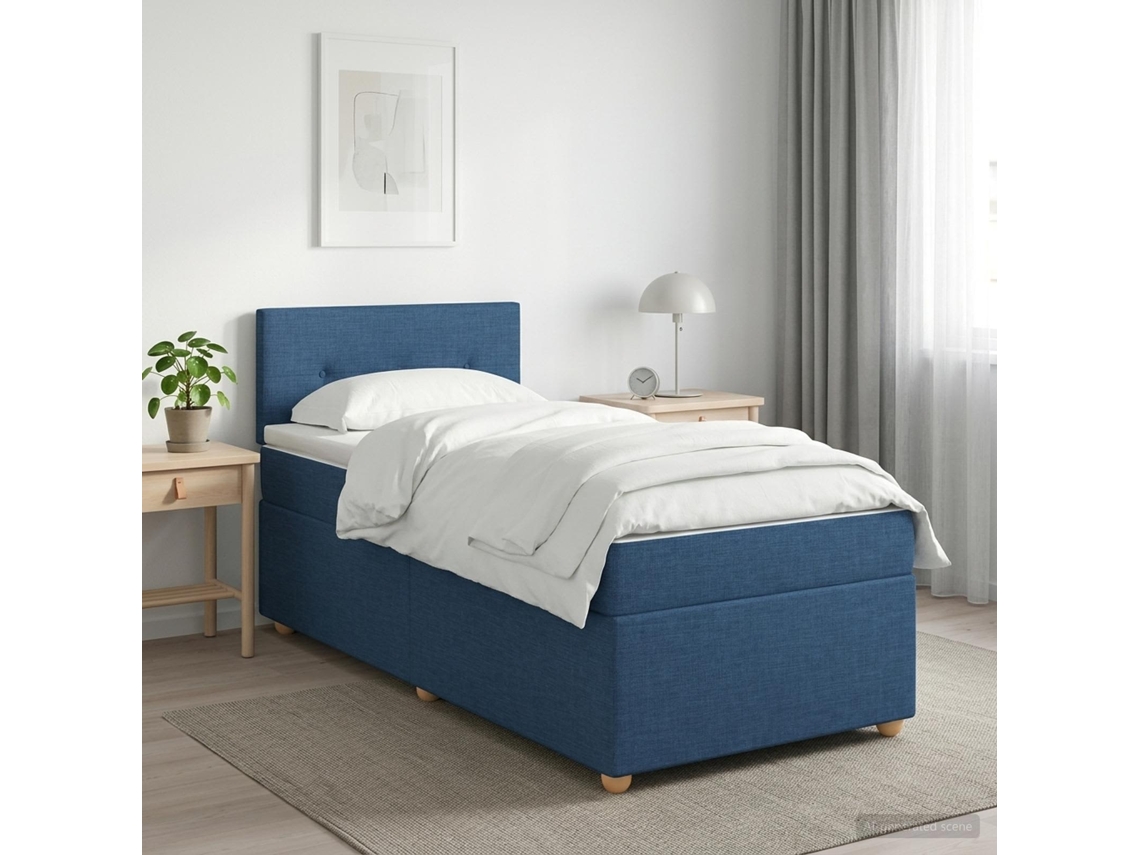 Vidaxl Cama Box Spring Com Colchão Azul 80 X 200 Cm Tecido