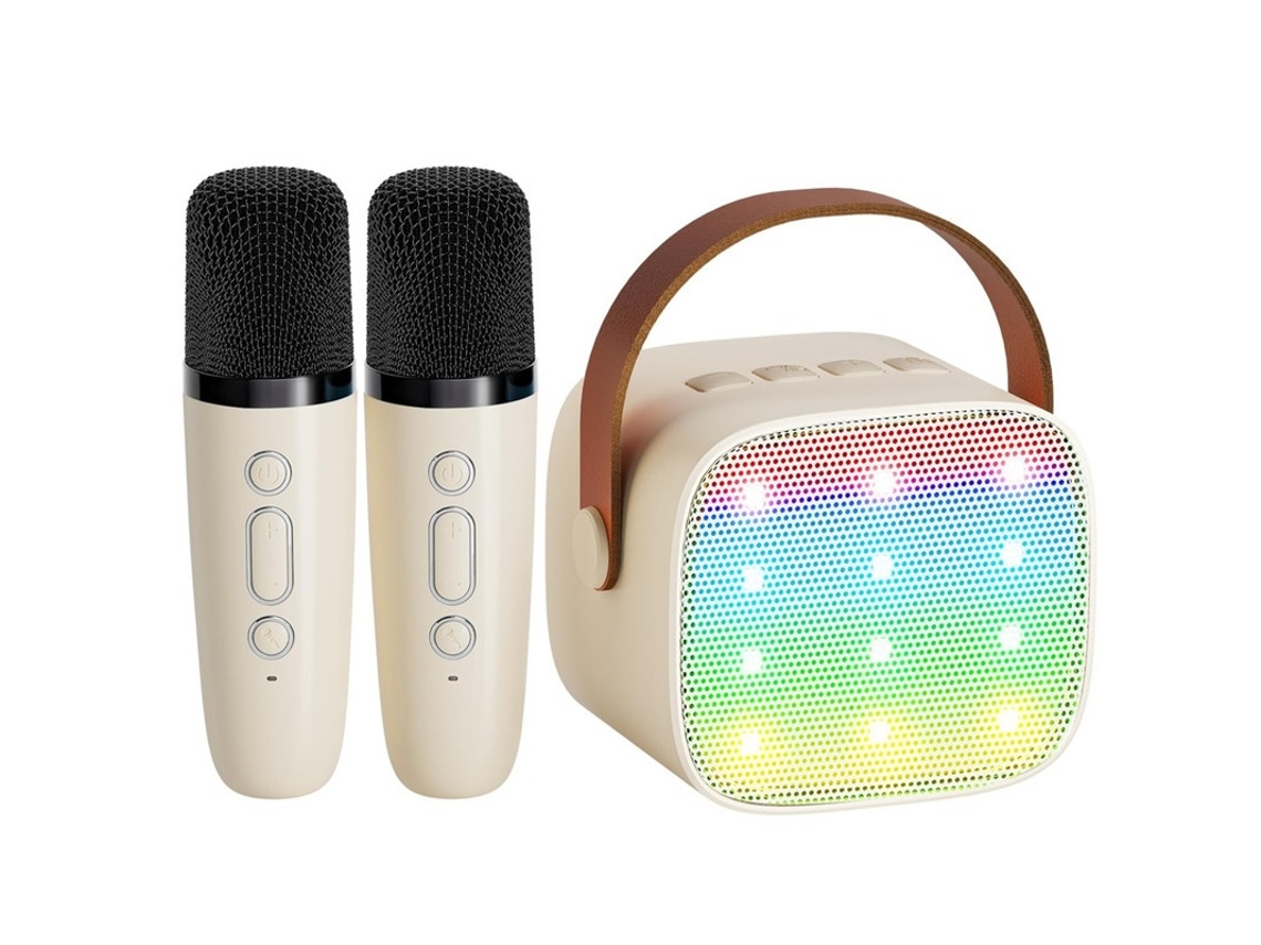 Mini Máquina De Karaokê Com 2 Microfones Sem Fio Para Crianças E Adultos Bege Yizhood