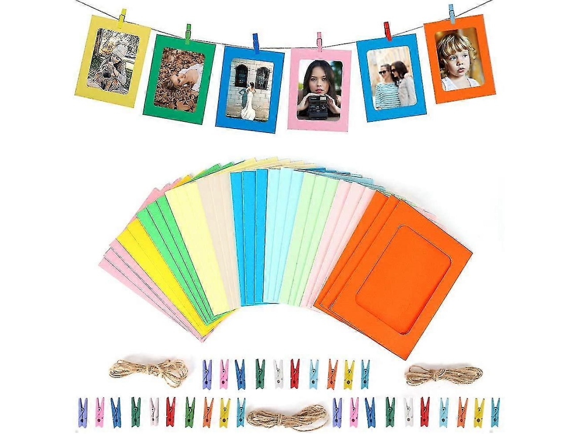 30 Marcos de Papel para Fotos Diy Colgantes com Prendedores de Madeira e Corda para Decoração de Parede e Festas