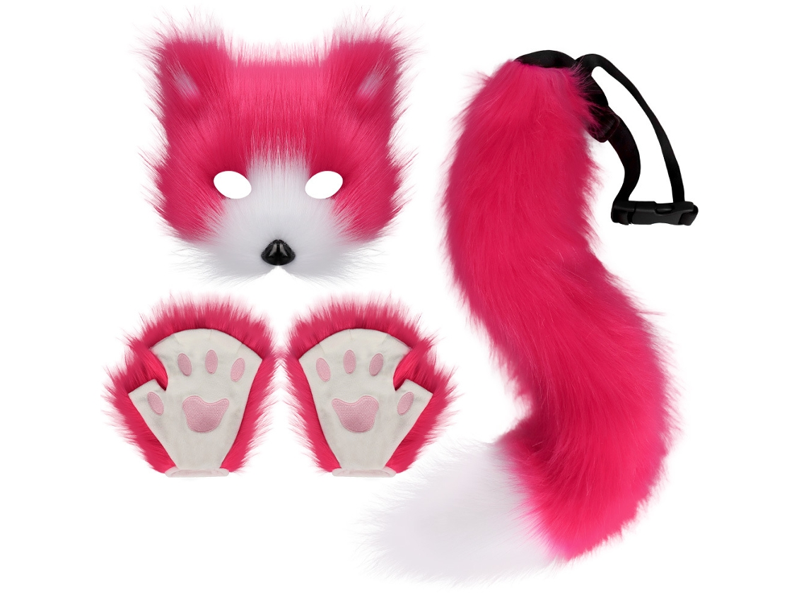 Lurelia Acessórios Cosplay Conjunto Halloween Simulação Raposa Rosa Vermelho Três Peças Tamanho Único