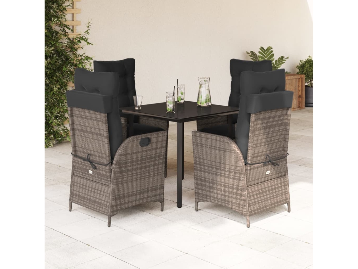 5 Pcs Conjunto De Jantar P/ Jardim C/ Almofadões Vime Pe Cinza Dkd Home Decor