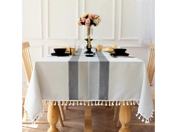 Lurelia Toalha De Mesa Retangular Algodão Linho Natural 140140 Cm Lavável Antimanchas Bordado Borlas