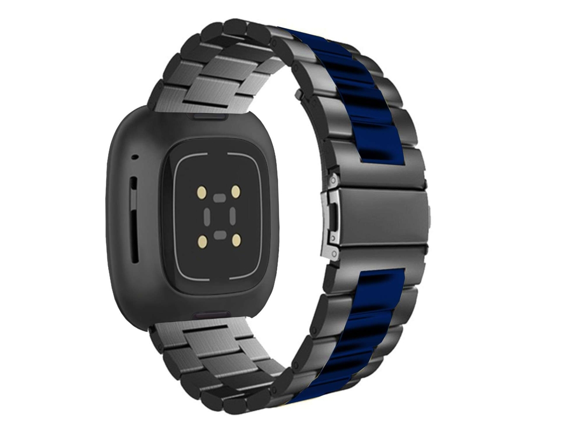 Bracelete Aço Inoxidável Adaptável Preto e Azul para Fitbit by Google Versa Lite