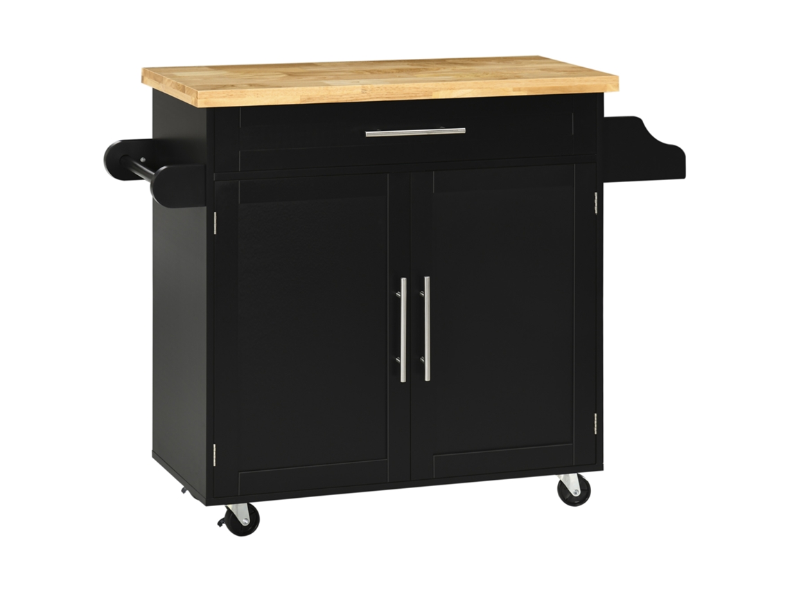 Carrinho Ilha De Cozinha Funcional, Suporte De Temperos E Toalhas, 109x40x89cm, Preto