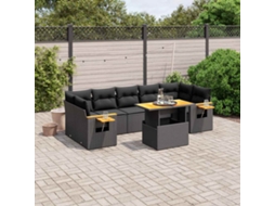 Vidaxl 8 Pcs Conjunto Sofás De Jardim Com Almofadões Vime Pe Preto