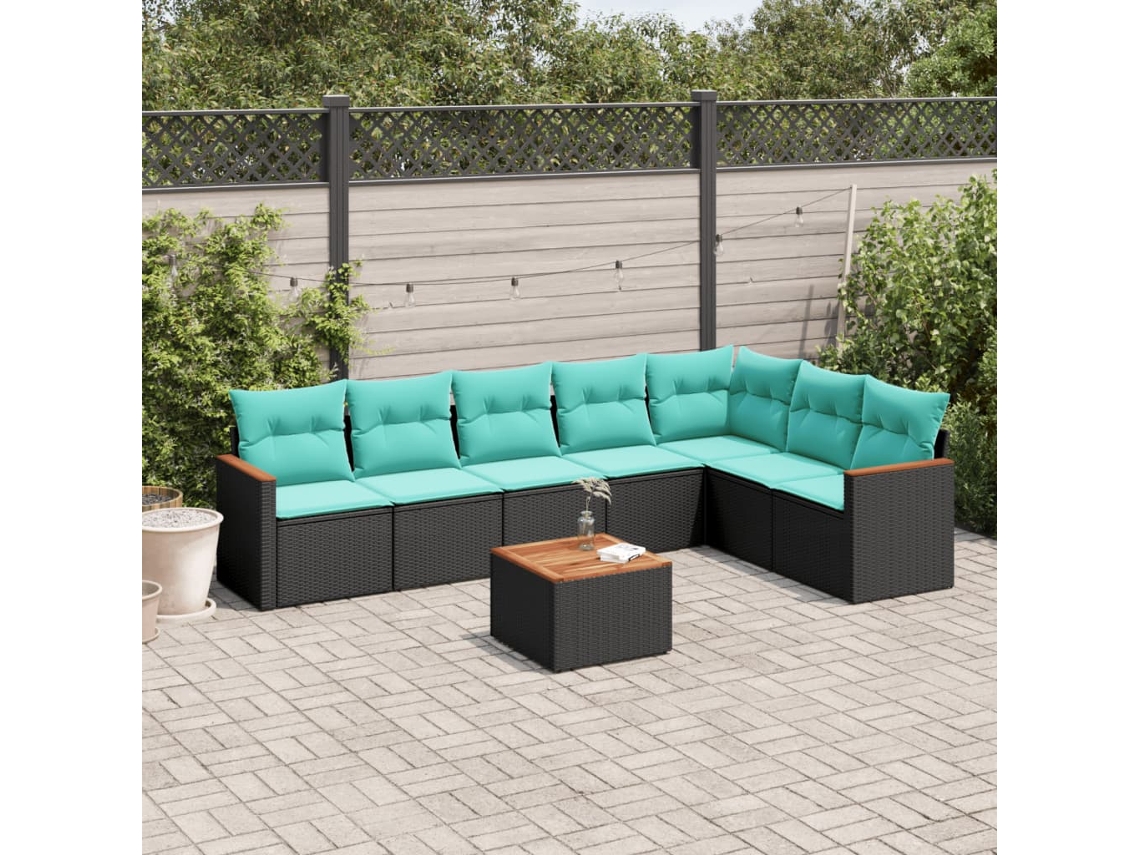 Vidaxl Conjunto De Sofá De Jardim Com 8 Peças E Almofadas Em Rattan Sintético Preto