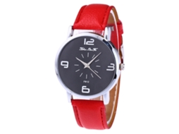 Relógio de Pulso Feminino Menina de Quartzo com Pulseira de Couro Pu Casual Vermelho