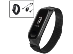 Kit Bracelete Milanese Loop Fecho Magnético + Carregador Usb Charger + Película Protectora Ecrã Gel Full Cover Xiaomi Mi Band 6 Mi Smart Band 6 Preto