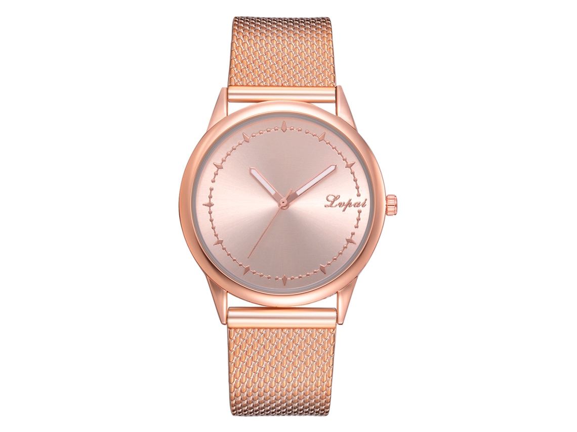 Relógio Feminino de Moda com Pulseira de Silicone Mostrador Redondo em Liga Quartzo Rose Gold