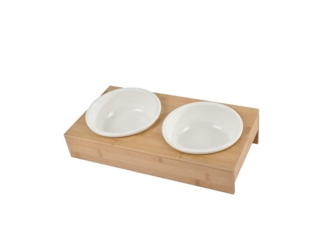 Tigela dupla de cerâmica e bambu Love Story - Diam 16 cm