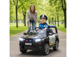 Carro Infantil Polícia Elétrico 12v - Motor Duplo, Suspensão 4 Rodas, Sirene, Faróis Led, Usb, Bluetooth E Música - Preto