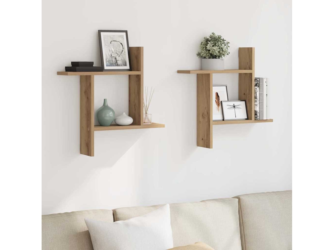 Vidaxl Prateleiras De Parede 2pcs Derivados Madeira Carvalho Artisiano
